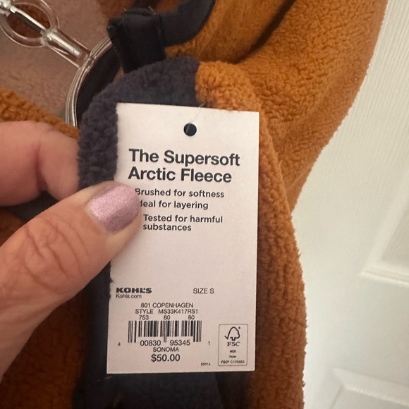 Men’s article fleece quarter zip. Copper Blue - Picture 3 of 3